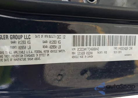 2013 Dodge Charger Police z USA, uszkodzony, nr VIN 2C3CDXAT7DH608042